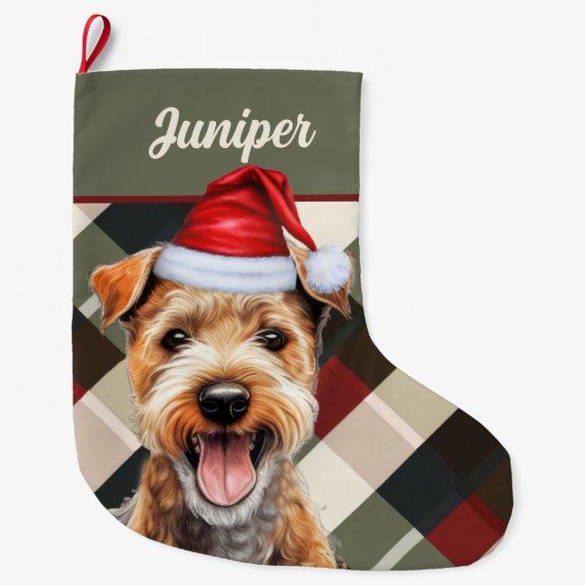 Niedliches Lakeland Terrier Holiday Kariert Custom Großer Weihnachtsstrumpf (Vorderseite)