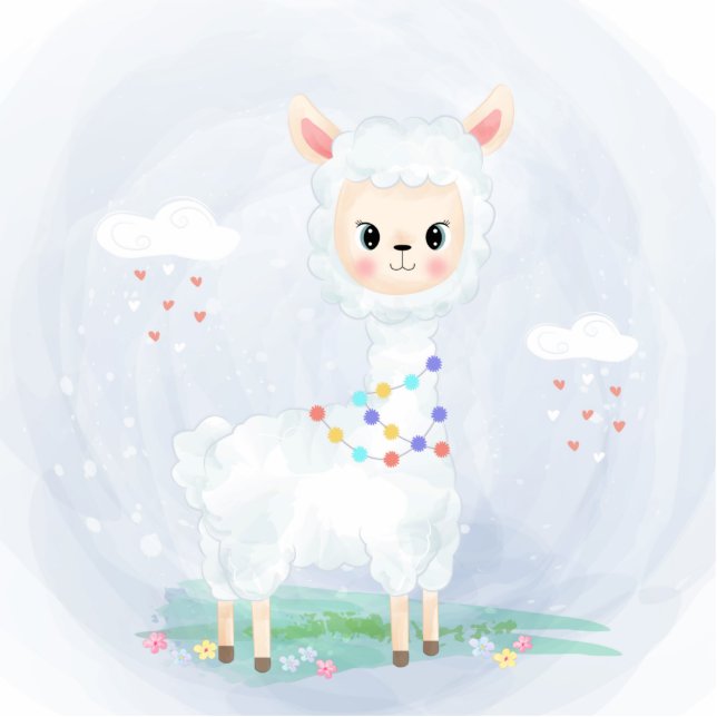 Niedliches Lama Baby Duschkuchen Topper Freistehende Fotoskulptur (Vorne)