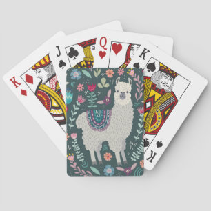 Niedliches Lama-Blumenentwurf Spielkarten