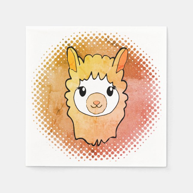 Niedliches Lama-Gesicht Vintag drucken Zeichnend Serviette (Vorderseite)