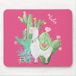 Niedliches Lama im Cactus Garden - Personalisiert  Mousepad