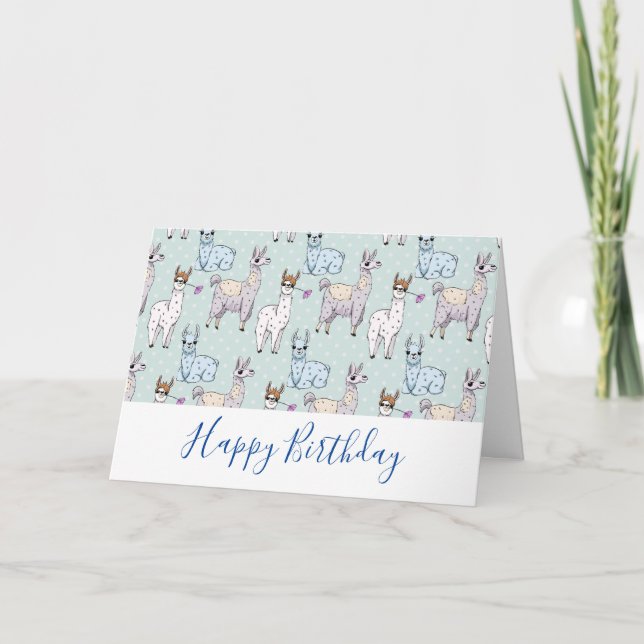 Niedliches Lama-Muster auf Polka-Punkten Karte (Vorderseite)