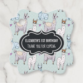 Niedliches Lamatsmuster auf Polka Dots Geburtstag Geschenkanhänger
