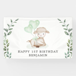 Niedliches Lamb Baby Sheep Greenery Junge Happy Bi Banner