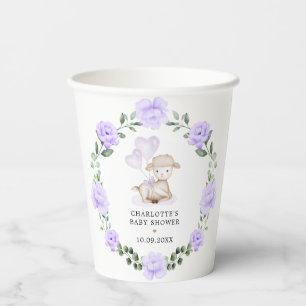 Niedliches Lamb Baby Sheep Lila Blumengarten Kranz Pappbecher