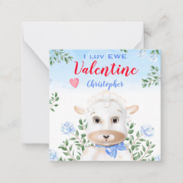Niedliches Lamm Blauer Blumenkid Kinder Klassenzim Mitteilungskarte