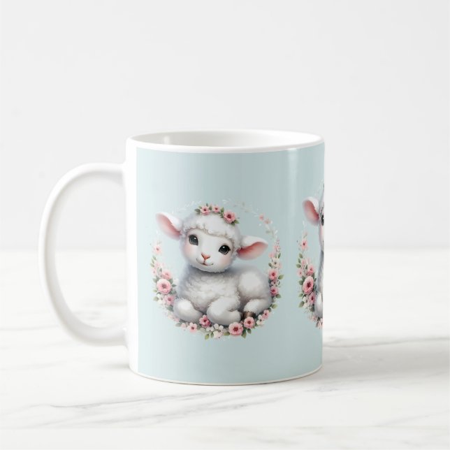 Niedliches Lamm mit Blumenkronendarstellung Kaffeetasse (Links)