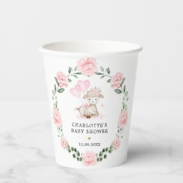 Niedliches Lamm Pink Blumenstrauß & Balloons Baby Pappbecher