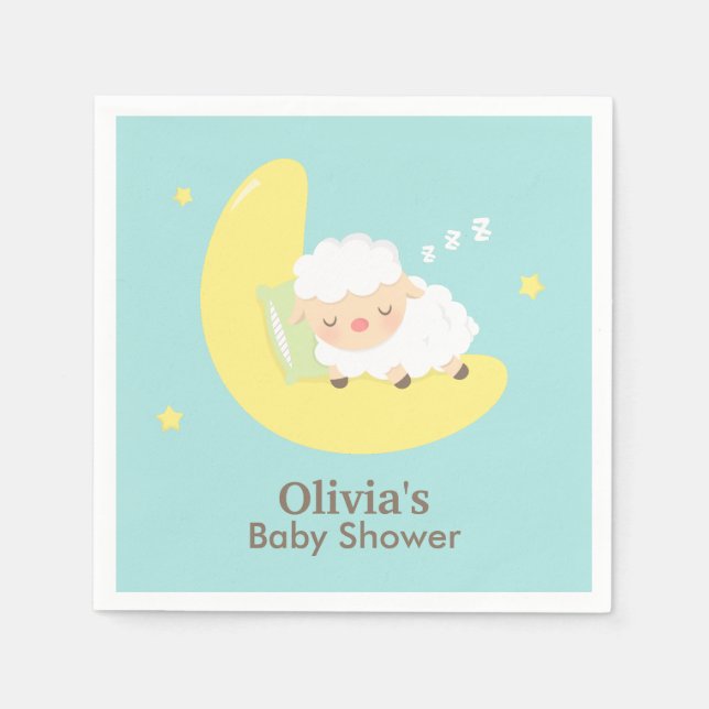 Niedliches Lamm schlafen auf der Mond-Babydusche Serviette (Vorderseite)