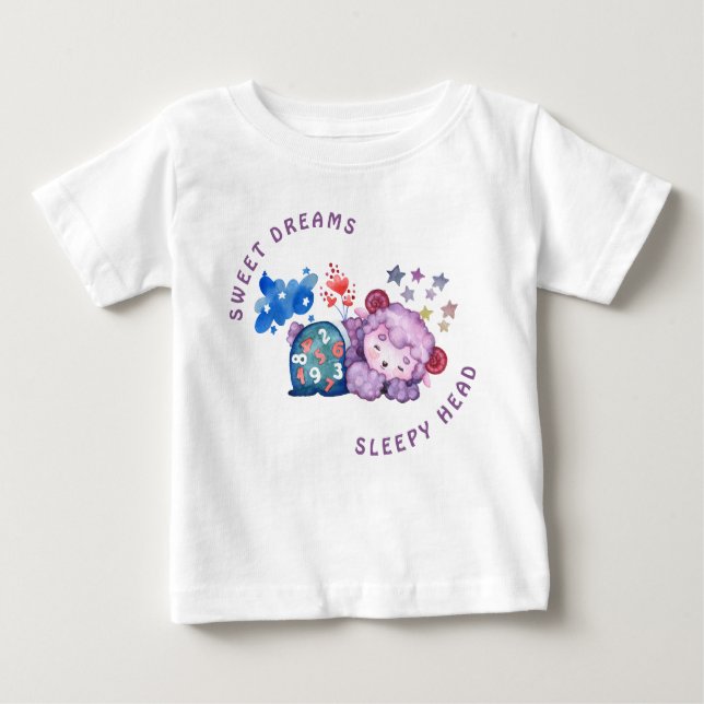 Niedliches Lamm Sweet Dreams Sleepy Head Newborn Baby T-shirt (Vorderseite)