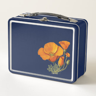Niedliches Land Vintag California Poppy Blume Tin Metall Brotdose
