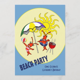 Niedliches Langusten-Hummer-Beach-Party Einladung