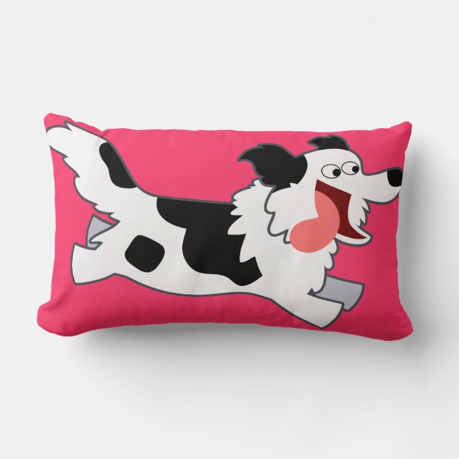 Niedliches Laufen des Cartoon Border Collie Pillow Lendenkissen (Vorderseite)