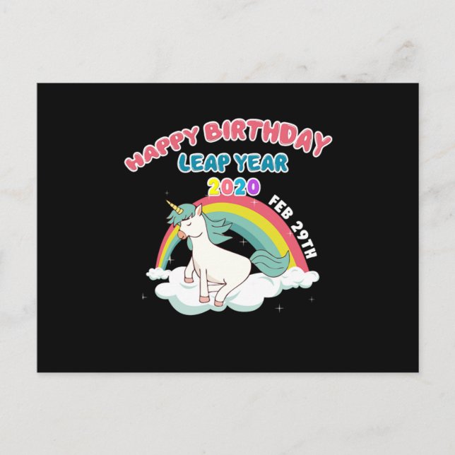 Niedliches Leapling Unicorn Leap Year Happy Birth Postkarte (Vorderseite)