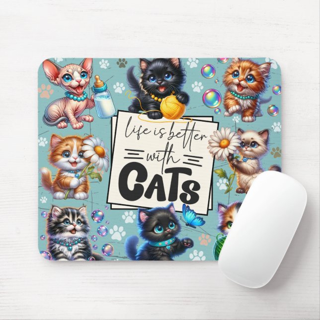 Niedliches Leben ist besser mit Katzen Mousepad (Mit Mouse)