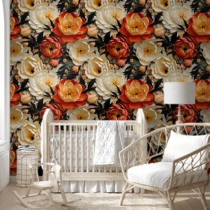 Niedliches, lebendiges Orange White Peonies Chic F Tapete