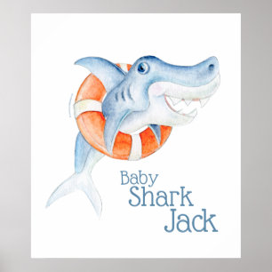 Niedliches Lebensretter-Baby-Hai Aquarell Kinderzi Poster