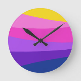 Niedliches, lebhaftes Design Blau Rosa Gelb Runde Wanduhr