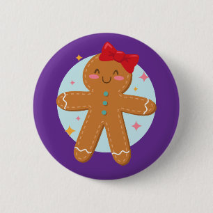 Niedliches Lebkuchen Girl Cookies Zeichn Button