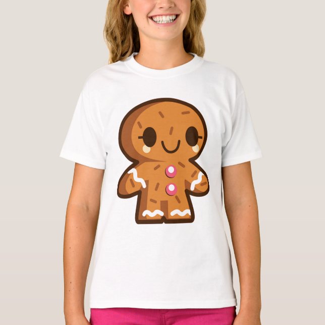 Niedliches Lebkuchen-Mann-Weihnachtsmädchen-Shirt T-Shirt (Vorderseite)