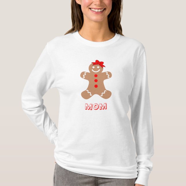 Niedliches Lebkuchen mit Bow Mama Rot Braun Weiß T-Shirt (Vorderseite)