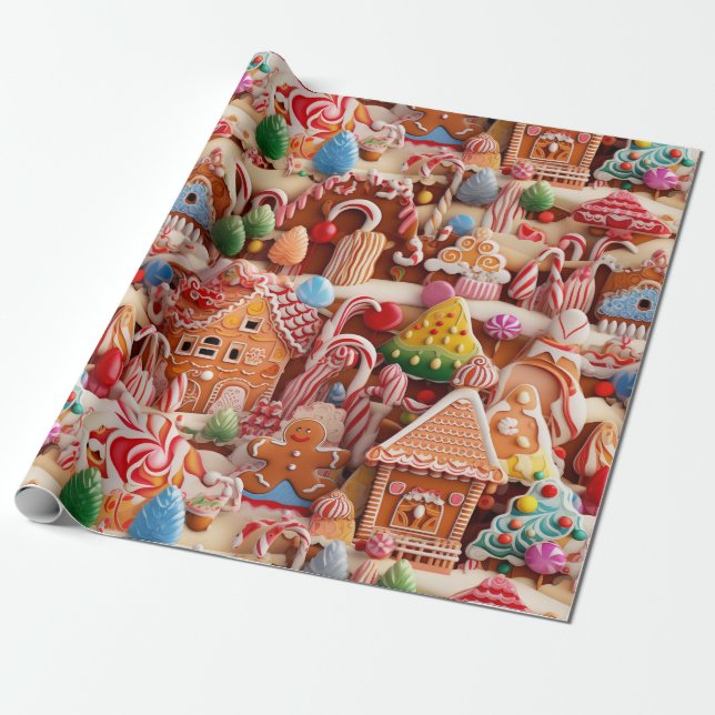 Niedliches Lebkuchen Weihnachten Geschenkpapier (Ungerollt)