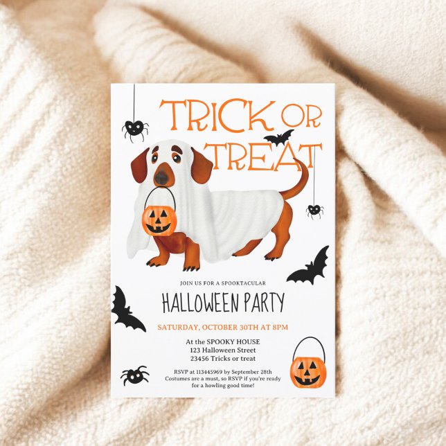 Niedliches Leckerei-Hund-Host-Skript-Halloween-Par Einladung (Cute trick treat dog ghost script Halloween party Invitation)