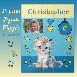 Niedliches Leopard-Foto mit dem Namen Blaugelbe Ki Puzzle