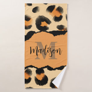 Niedliches Leopard-Monogramm Badhandtuch Set