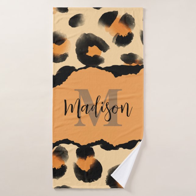 Niedliches Leopard-Monogramm Badhandtuch Set (Badehandtuch)