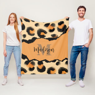 Niedliches Leopard-Monogramm Fleecedecke