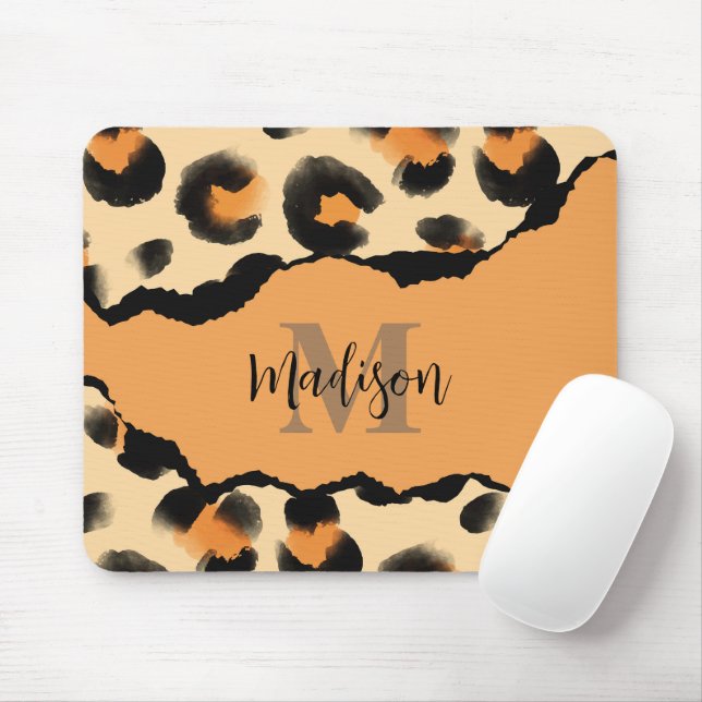 Niedliches Leopard-Monogramm Mousepad (Mit Mouse)