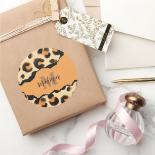 Niedliches Leopard-Monogramm Runder Aufkleber