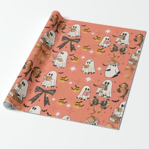 Niedliches Lesen Halloween Ghosts Bows Fledermäuse Geschenkpapier