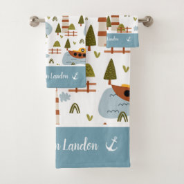 Niedliches Leuchtturm und Muster für das Kid-Boot Badhandtuch Set