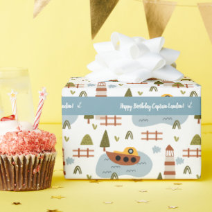 Niedliches Leuchtturm und Muster für das Kid-Boot Geschenkpapier