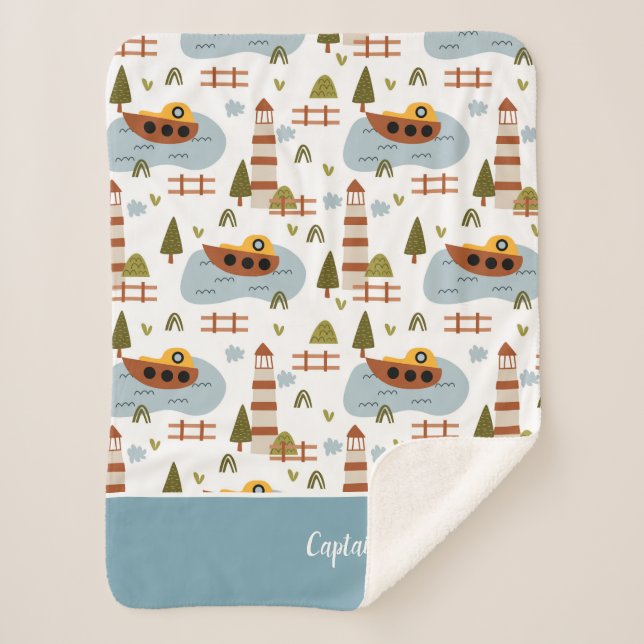 Niedliches Leuchtturm und Muster für das Kid-Boot Sherpadecke (Vorderseite)