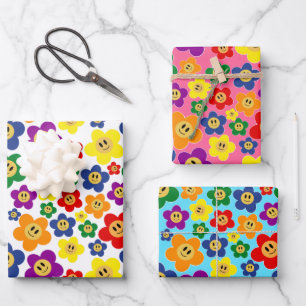 Niedliches LGBT-Regenbogen-Blume Geschenkpapier Set