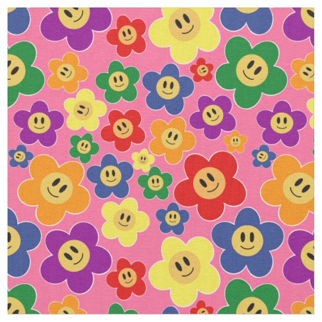 Niedliches LGBT-Regenbogen-Blume-Muster - rosa Stoff (Nahaufnahme)