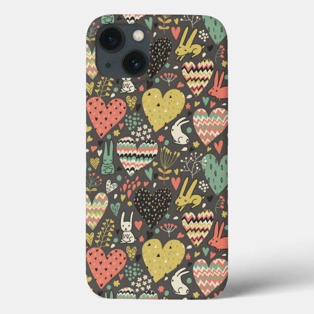 Niedliches Liebehäschenmuster mit Herzen Case-Mate iPhone Hülle (Rückseite)