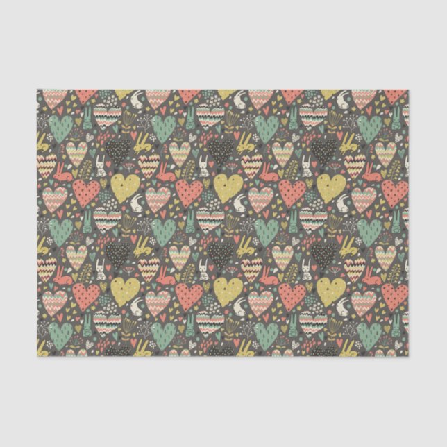 Niedliches Liebehäschenmuster mit Herzen Seidenpapier (Vorderseite)