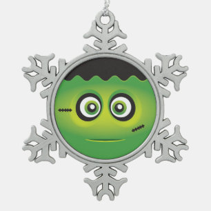 Niedliches Lil Frankenstein emoji glückliches Schneeflocken Zinn-Ornament