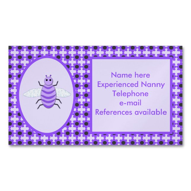 Niedliches Lila Baby Bee Gender Neutral Custom Nan Magnetische Visitenkarte (Vorderseite)