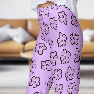 Niedliches Lila Blumenmuster Leggings