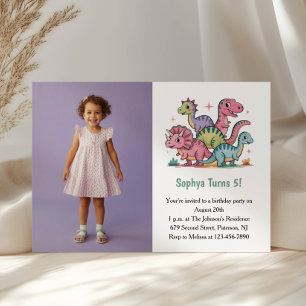 Niedliches Lila Dinosaurier Foto Kindergeburtstag Einladung