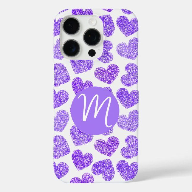 Niedliches Lila doodled Heart Valentine's Day Mono Case-Mate iPhone Hülle (Rückseite)