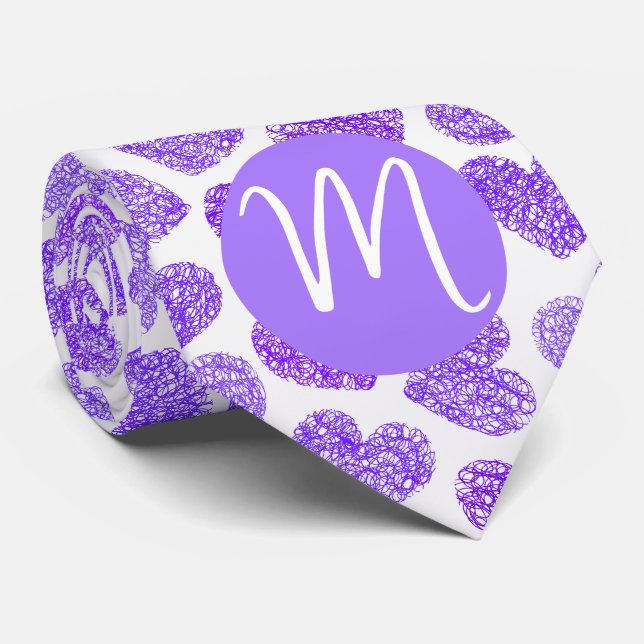 Niedliches Lila doodled Heart Valentine's Day Mono Krawatte (Gerollt)