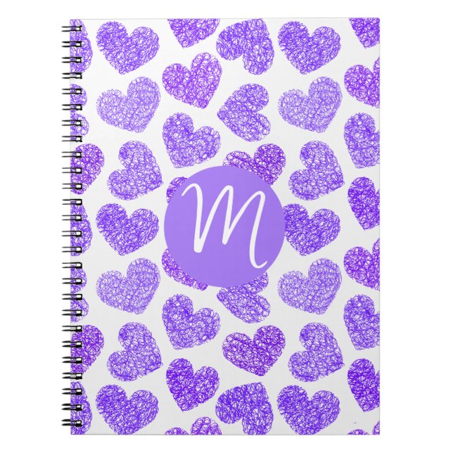 Niedliches Lila doodled Heart Valentine's Day Mono Notizblock (Vorderseite)