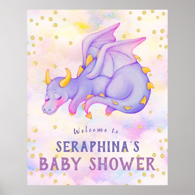 Niedliches Lila Dragon Baby Shooter Poster (Vorne)