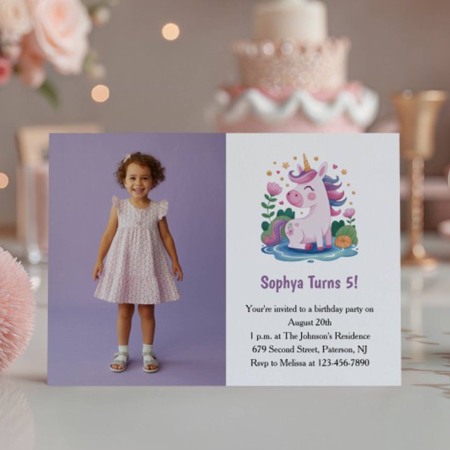 Niedliches Lila Einhorn Foto Kindergeburtstag Part Einladung (Von Creator hochgeladen)